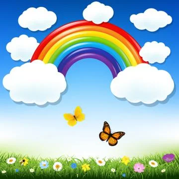 Rainbow And Grass Stock Illustration