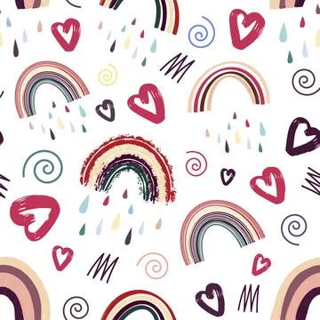 Rainbow and hearts pattern. Romantic pattern イラスト素材