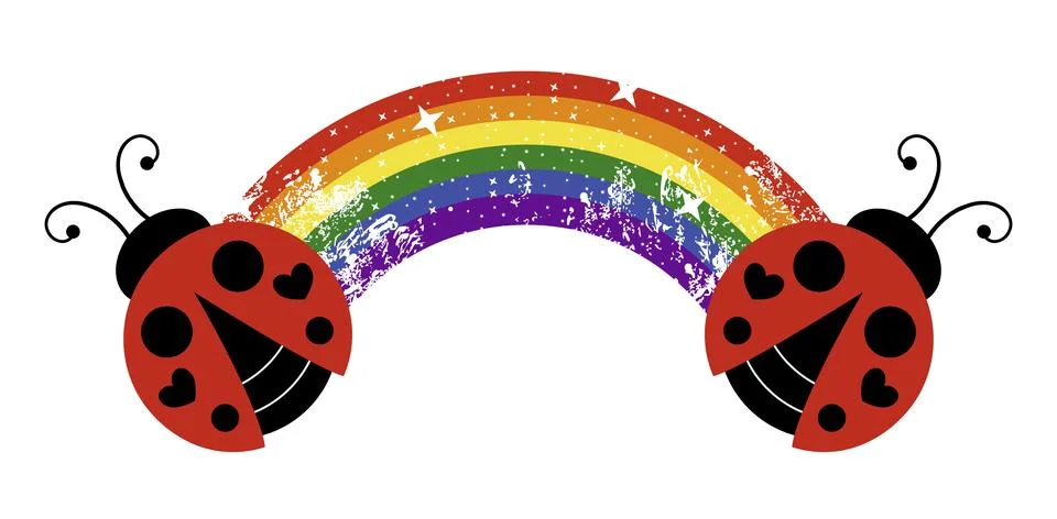 Rainbow and ladybirds Stock Illustration