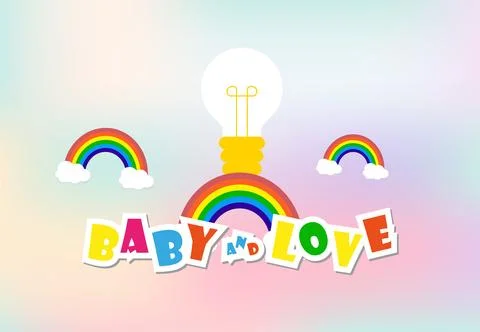 Rainbow and Light of idea with soft white Clouds, with space for text design Stock Illustration