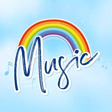 Rainbow and music notes in background Stock Illustration