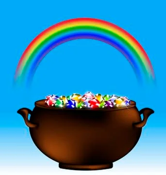Rainbow and pot of gems Stock Illustration