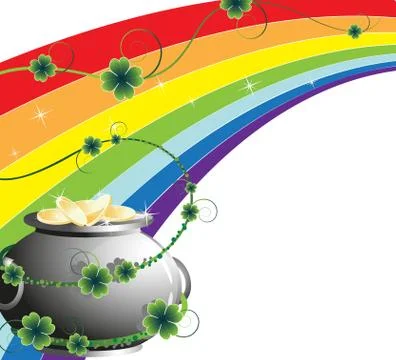 Rainbow and pot with gold Stock Illustration