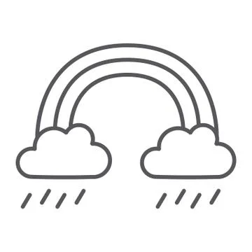 Rainbow and rain thin line icon, weather and nature, rainy sign, vector graphics Illustrazione stock