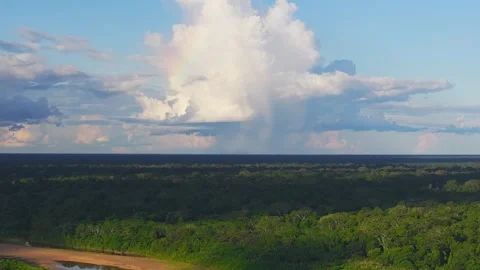 Rainbow and Rainfall Over Amazon Rainforest in Tambopata, Peru, Aerial View 스톡 동영상 314319159