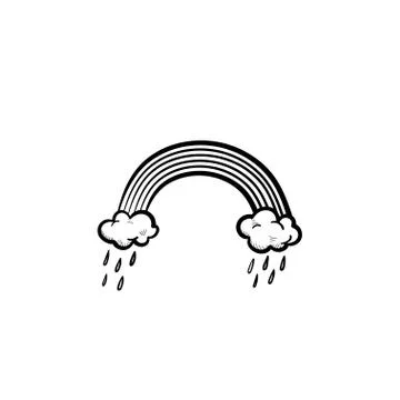Rainbow and raining clouds hand drawn sketch icon. Stock Illustration