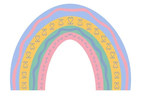 Rainbow and squiggles. Boho style. Vector illustration. Illustrazione stock