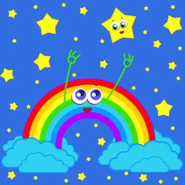 Rainbow and star in the sky Stock Illustration