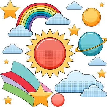 Rainbow and Sun Seamless Background Stock Illustration