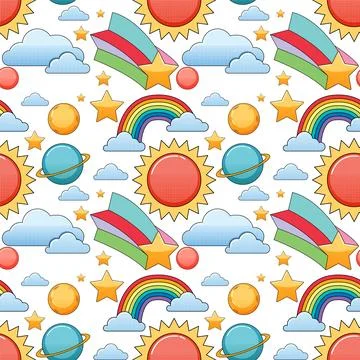 Rainbow and Sun Seamless Background Stock Illustration