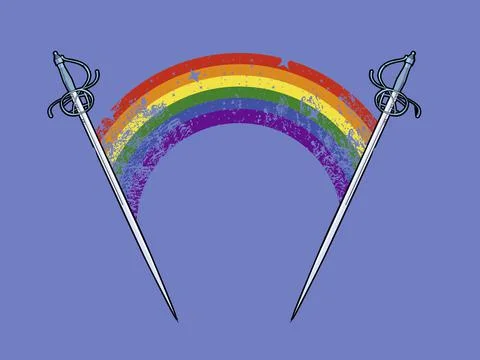 Rainbow and swords Stock Illustration