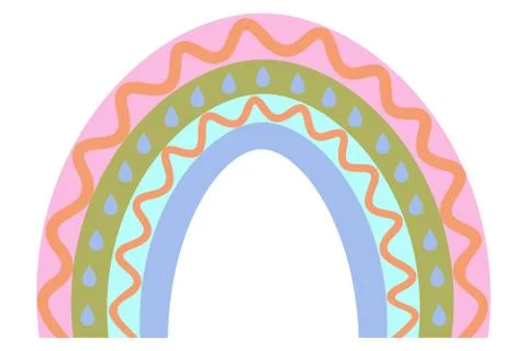 Rainbow and waves. Boho style. Vector illustration. イラスト素材