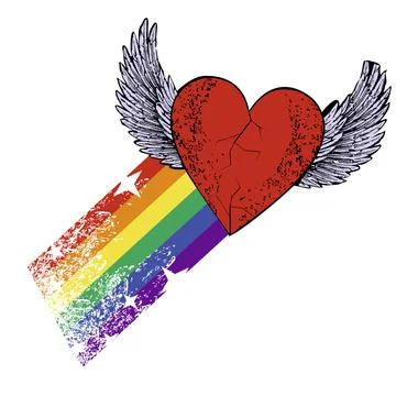 Rainbow and winged heart Stock Illustration