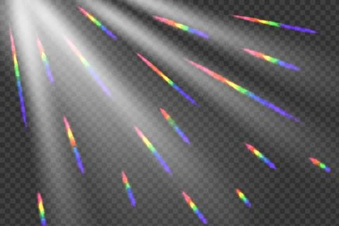 Rainbow angle prism rainbow light. Sun rays overlay effect. Stock Illustration