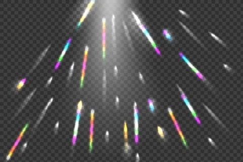 Rainbow angle prism rainbow light. Sun rays overlay effect. Stock Illustration