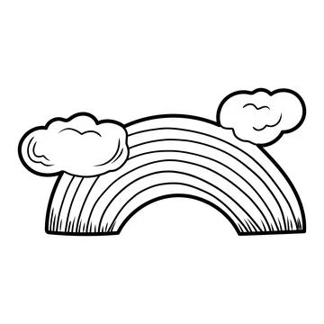 Rainbow appearing in sky with fluffy clouds, hand drawn vector illustration Illustrazione stock