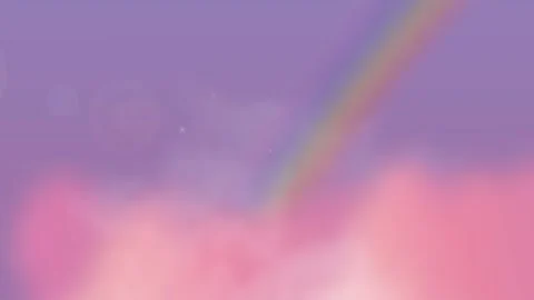 Rainbow appears in the sky in pink clouds after rain and sun glare on the sc Stock Footage 265164064