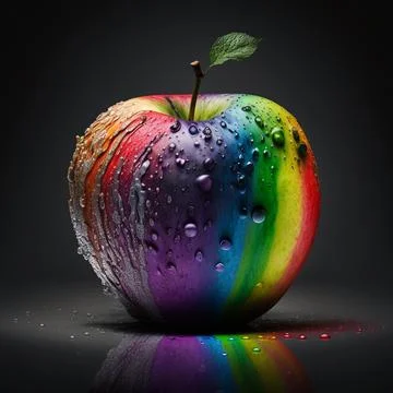 Rainbow apple with reflection and water drops Stock Illustration