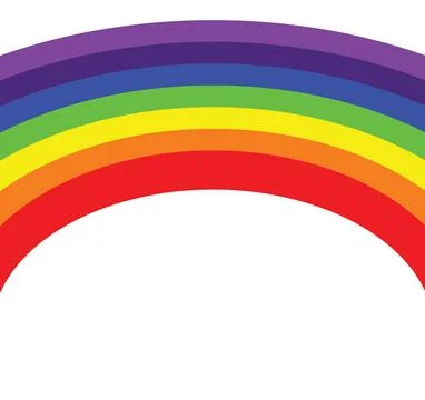 Rainbow arc with vivid colors on a simple white background and space below .. Stock Photos