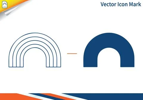 Rainbow arch abstract shapes vector set outline and fill. Stock Illustration