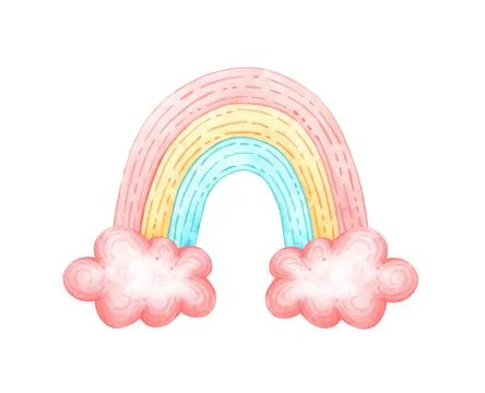 Rainbow arch between pink clouds Stock Illustration