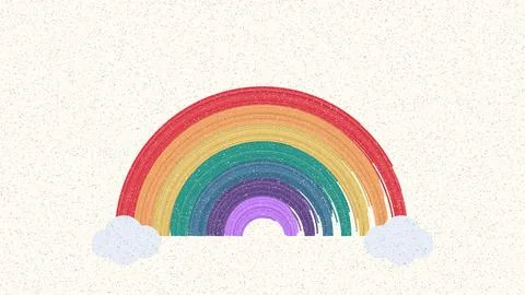 Rainbow arch with fluffy clouds on dotted background Иллюстрация
