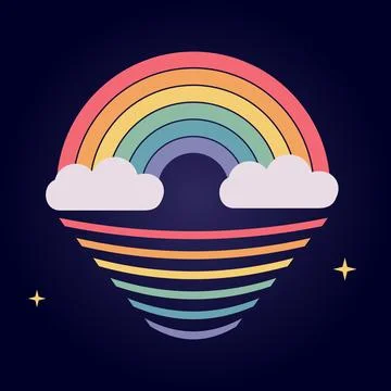 Rainbow arch with reflection and clouds in night sky for creative digital a.. Иллюстрация
