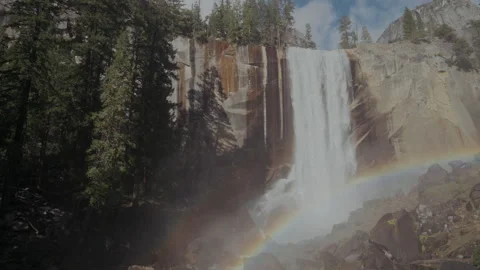 Rainbow arcing across Vernal Fall in Yosemite Stock-Footage 348051179
