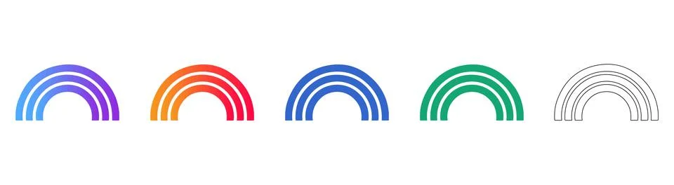 Rainbow Arcs Icon Set in Gradient and Line Styles 스톡 일러스트