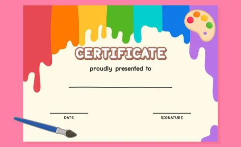 Rainbow art certificate border frame template cute vector illustration Stock Illustration