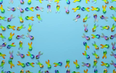 Rainbow awareness ribbons and text space space on blue background, symboliz.. Stock Illustration