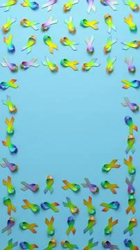 Rainbow awareness ribbons and text space space on blue background, symboliz.. Stock Illustration