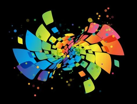 Rainbow background, abstract multicolored design element on black Stock Illustration