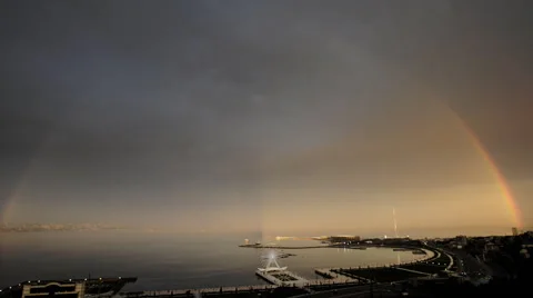Rainbow in the background of the Caspian Sea Stockbeeldmateriaal 62405491
