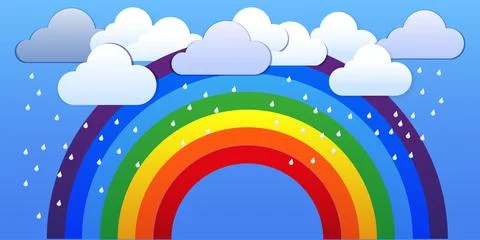Rainbow. Background, with clouds. Gradient mesh, color rainbow, summer or spr Stock Illustration