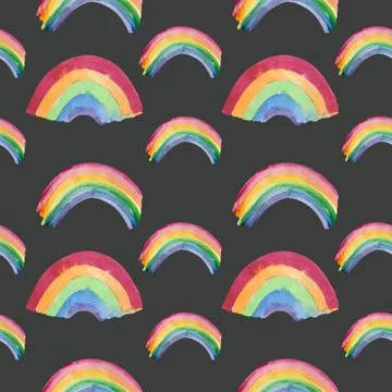 Rainbow background. Seamless pattern with colorful rainbows for kids holidays, Illustrazione stock