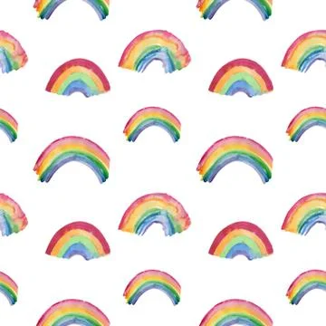 Rainbow background. Seamless pattern with colorful rainbows for kids holidays, Stock Illustration