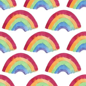 Rainbow background. Seamless pattern with colorful rainbows for kids holidays Stock Illustration