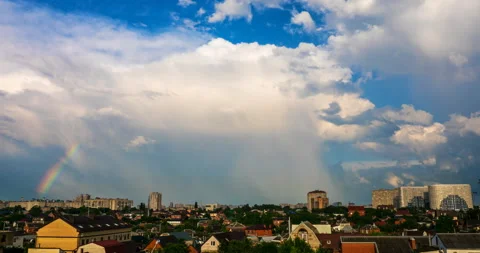 Rainbow in the background of the urban landscape Stock Footage 109205790