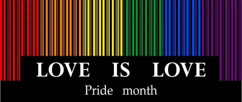Rainbow barcode on black background, Let's Celebrate PRIDE month with color.. Stock Illustration