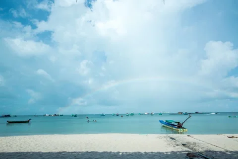 Rainbow beach after the rain timelapse Stock Footage 50987771