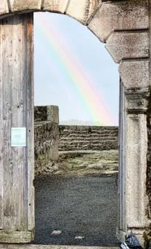 The rainbow behind the door Stock Photos