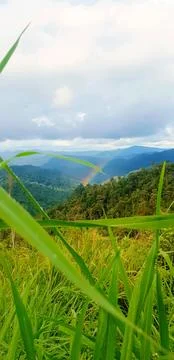 Rainbow between the hills Fotos de archivo