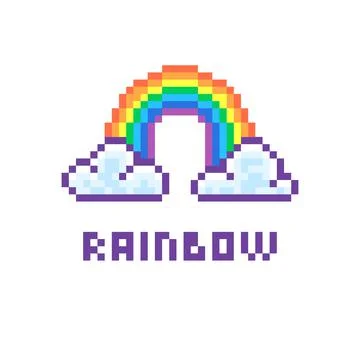Rainbow between two clouds and with an inscription below Stock Illustration