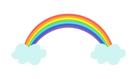 Rainbow between two clouds. Multi-colored arc. Meteorological phenomenon Stock Illustration