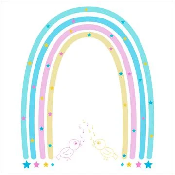 Rainbow Bird Scene. Stock Illustration