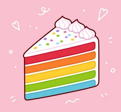 Rainbow birthday cake slice drawing Illustrazione stock
