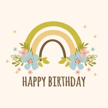 RAINBOW BIRTHDAY Hand Drawn Vector Illustration Apparel Print Stock Illustration