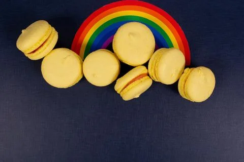 A rainbow on a blue background, a layout Stock Photos