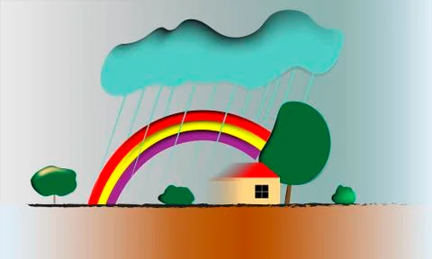 Rainbow in a blue sky immediately after a rain shower Stock Illustration